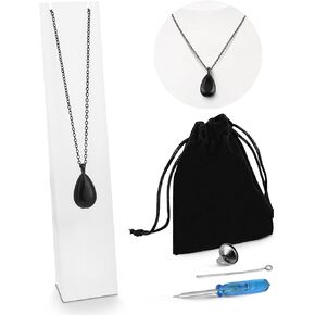 Urn Necklace for Ashes w/Brushed Acrylic Stand - Elegant Urn Pendant - Stainless Steel Cremation Jewelry in Rose Gold, Black, or Silver, Display Stand Memorial Necklace Gift for Loved Ones & Pets