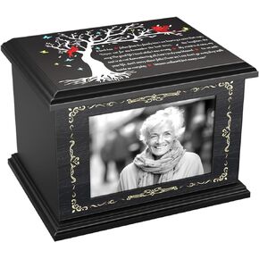 Cremation Urns for Human Ashes Adult Male Female, Wooden Urns Box and Casket for Men Women Funeral Memorial Urns for Ashes with Photo Frame, Burial Urn for Adults Up to 230 LBS (Angel Wings)