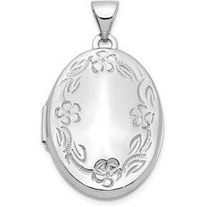 FJC Finejewelers 14k White Gold 21mm Oval Leaf Floral Scroll Border H/eng Locket Pendant Necklace 18 inch chain included