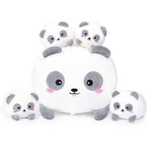 Plush Cat Pillow Mommy Stuffed Animal with 4 Little Cats Plushies, Super Soft Kawaii Kitten Hugging Pillow Toy Gifts