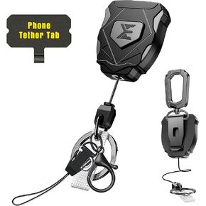 ELV Heavy Duty Retractable Keychain with Interval Locking, Belt Clip and Carabiner, ID Badge Key Reel, Retractable Badge Holder with 31" Dyneema Cord, Key Ring, Lobster Claw Clasp and Phone Tethers