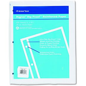 National Rip Proof Reinforced Filler Paper, 3-Hole, 8.5 X 11, Unruled, 100/pack,White