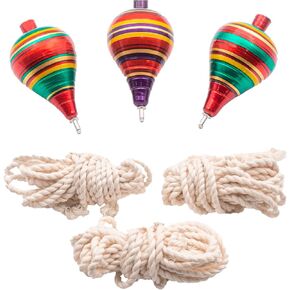 Spinning Top Trompo - عبوات من 3 قطع من الأسطح الدوارة المنحوتة بالخشب - نقطة فولاذية قوية لتعزيز الثبات - براعة رائعة - مثالية للمبتدئين والوسطاء - Trompos de Mexico de Madera in Kuwait