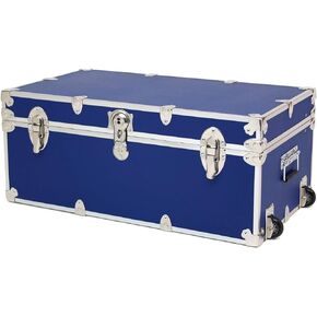 Rhino Trunk & Case Essential Summer Camp Trunk with Wheels - Camping Storage Chest - Ideal Footlocker for Campers - Strong 1000+ Pounds Sitting Capacity Trunks 32"x18"x14" (Black)