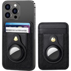 nuoku Leather Magnetic Card Holder, Intended for Magsafe Wallet Compatible with Airtag Holder, Magnetic Wallet for iPhone 15/14/13/12 Series, Not for 13 Mini/12 Mini, Max Hold 7 Cards (Black)