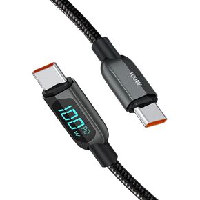 CableCreation 6.6FT USB C to USB C Cable 2-Pack PD 100W with LED Display, Durable USB C Cable Braided with Display for iPad Air, Pro, MacBook Pro, Galaxy S23 Pixel Steam Deck PS5 2m Black