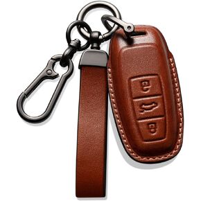 Smyfob Audi Key Fob Cover Brown Leather Lanyard Keychain Holder Car Key Case Accessories A6 A7 A8 Q7 Q8 R8 e-tron GT RS5 RS6 Avant RS7 S6 S7 Sportback S8 SQ7 SQ8 Quattro