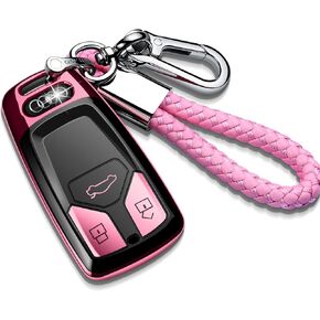 Tukellen for Audi Key Fob Cover with Keychain, Special Soft TPU Key Case Cover Protector Compatible with Audi A4 Q7 Q5 TT A3 A6 SQ5 SQ7 R8 S5 Smart Key(White)