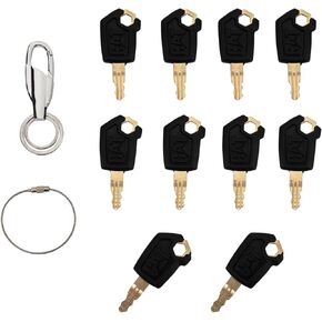 10 Cat Keys Cat Ignition Keys with Keychain for Caterpillar Heavy Equipment Key Set 5P8500 10 Pack