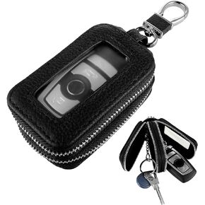 Andibro Genuine Leather Car Key Fob Case, Car Key Cover Double Layer Key Fob Protector Holder with Keychain & Carabiner