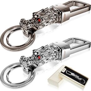 2 Pcs Dragon Head Keychain Key Ring Waist Belt Clip Hanging Loops Keyring Car Keychain for Men Women Automotive Key Holder for Car Key Accessories Purse Bag Charm Pendent Key Fob with Gift Box