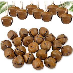 24 Pcs Christmas Rusty Jingle Bells with Star Cutouts Sleigh Bells,1.17 Inches Craft Bells with Twine for Christmas Tree Holiday Season Primitive Country Décor