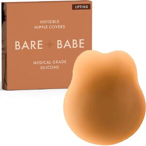 Bare Babe Nipple Covers with Lift - Reusable Sticky Bra Push Up - Waterproof Nipple Pasties Strapless Bras for Women 4 Shades