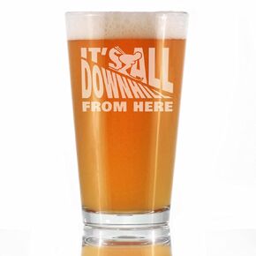 It's All Downhill From Here - Pint Glass for Beer - Unique Skiing Themed Decor and Gifts for Mountain Lovers - 16 oz Glasses