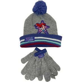 Princess Girls' Little Ariel Knit Winter Beanie and Glove Set, Aqua, One Size