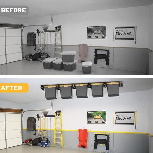 Overhead Tote Storage Rail System, Garage 16" Joists Ceiling Bin Storage Rack Heavy Duty Adjustable Tote Slide Garage Storage System(for 3 Bins, Bins are not included) in Saudi Arabia