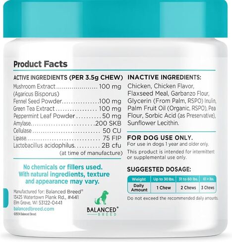 Balanced Breed Dog Probiotics Digestive Gut Health Chew Made in USA Non-GMO Vet-Pharmacist Approved Fortiflora Probiotics Dogs Anti Yeast Supplement Constipation Relief Dog Yeast Itchy Skin Itchy Ears in Saudi Arabia