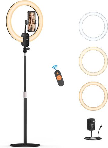 12" Selfie Ring Light with 30" Desk Stand/Phone Holder, QEUOOIY 18W LED Desktop Light Ring Dimmable 3000-6500K with Remote Control and Built-in Rechargeable Battery for Makeup, Salon,Video Call in Saudi Arabia