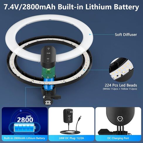 12" Selfie Ring Light with 30" Desk Stand/Phone Holder, QEUOOIY 18W LED Desktop Light Ring Dimmable 3000-6500K with Remote Control and Built-in Rechargeable Battery for Makeup, Salon,Video Call in Saudi Arabia