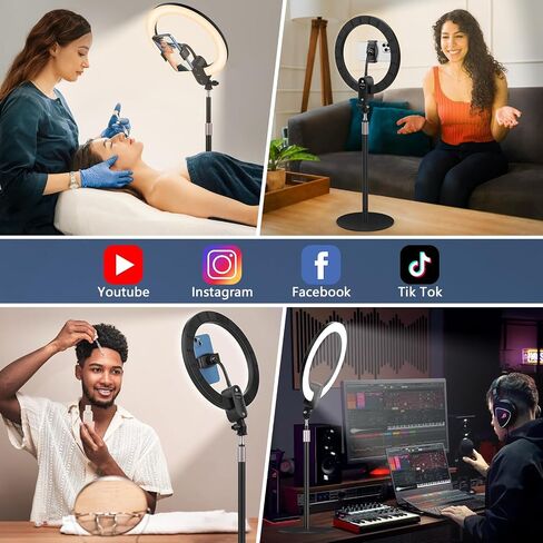 12" Selfie Ring Light with 30" Desk Stand/Phone Holder, QEUOOIY 18W LED Desktop Light Ring Dimmable 3000-6500K with Remote Control and Built-in Rechargeable Battery for Makeup, Salon,Video Call in Saudi Arabia