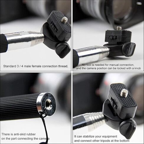 Selfie Stick, Ultra Long Invisible Selfie Stick for Smartphone, Portable Selfie Stick Stand for Action Cameras, Lightweight Travel Extendable Selfie Stick(Black) in Saudi Arabia