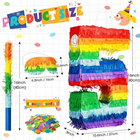 Rainbow Number Pinata Multicolor Number Pinata Small Kids Birthday Party Pinata with Blindfold Stick and Confetti Small Pinata for Birthday Anniversary Cinco de Mayo Fiesta Party Decor (Number 5) in Saudi Arabia