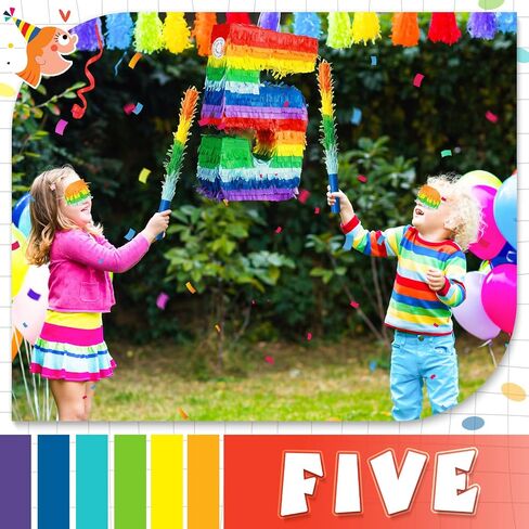 Rainbow Number Pinata Multicolor Number Pinata Small Kids Birthday Party Pinata with Blindfold Stick and Confetti Small Pinata for Birthday Anniversary Cinco de Mayo Fiesta Party Decor (Number 5) in Saudi Arabia