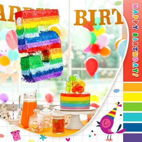 Rainbow Number Pinata Multicolor Number Pinata Small Kids Birthday Party Pinata with Blindfold Stick and Confetti Small Pinata for Birthday Anniversary Cinco de Mayo Fiesta Party Decor (Number 5) in Saudi Arabia