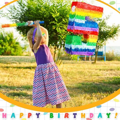 Rainbow Number Pinata Multicolor Number Pinata Small Kids Birthday Party Pinata with Blindfold Stick and Confetti Small Pinata for Birthday Anniversary Cinco de Mayo Fiesta Party Decor (Number 5) in Saudi Arabia