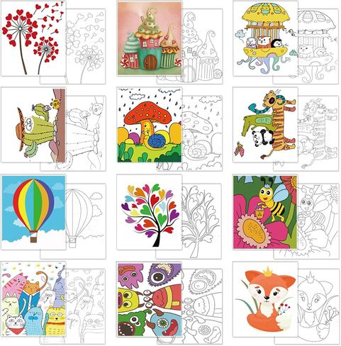 قماش Aosemili Kids المرسوم مسبقًا للرسم - 12 عبوة من لوحات قماش اللوحة مقاس 8 × 10 بوصة لوحة طلاء أكريليك للحفلات والعودة إلى المدرسة ووقت العائلة in Kuwait