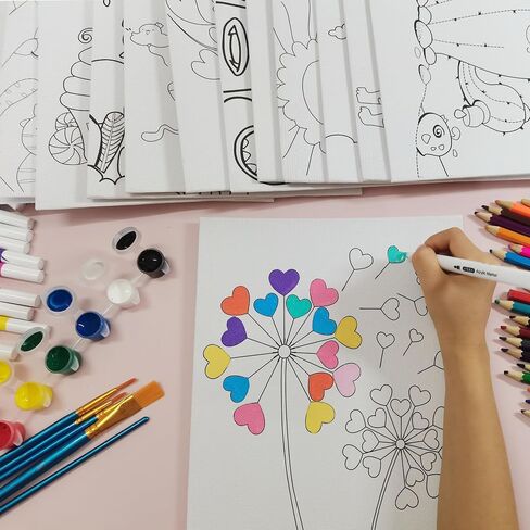 قماش Aosemili Kids المرسوم مسبقًا للرسم - 12 عبوة من لوحات قماش اللوحة مقاس 8 × 10 بوصة لوحة طلاء أكريليك للحفلات والعودة إلى المدرسة ووقت العائلة in Kuwait
