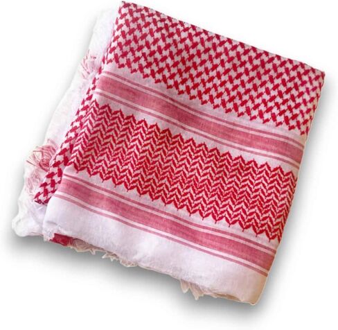 Shemagh Military Palestine Scarf Red & White Classic Keffiyeh Wrap Headdress 46x46 Authentic Arabic Fashion Fabric Hat Neck Gaiter Women Men in Kuwait