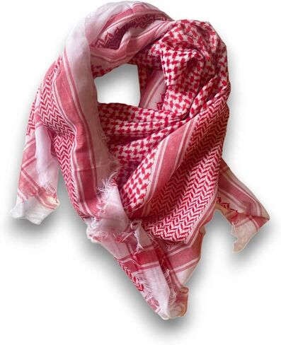 Shemagh Military Palestine Scarf Red & White Classic Keffiyeh Wrap Headdress 46x46 Authentic Arabic Fashion Fabric Hat Neck Gaiter Women Men in Kuwait