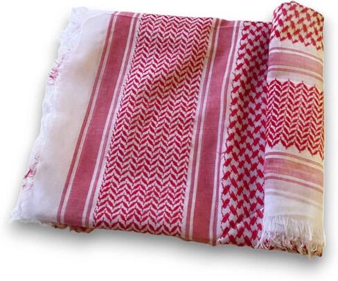 Shemagh Military Palestine Scarf Red & White Classic Keffiyeh Wrap Headdress 46x46 Authentic Arabic Fashion Fabric Hat Neck Gaiter Women Men in Kuwait