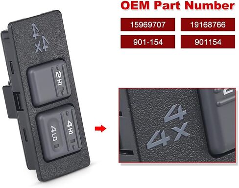 WMPHE 4 Wheel Drive Selector Switch 4WD Transfer Case Switch متوافق مع Chevy & GMC K1500 1996-1999، K2500 Suburban، Tahoe، Suburban، 1996-2000 K2500، Yukon يستبدل OEM 15969707،19168766،901-154 in Saudi Arabia