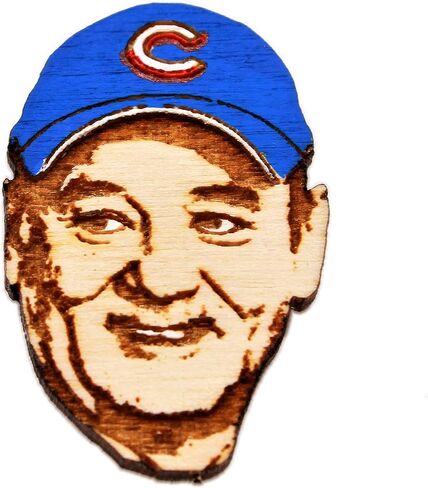 Cubs Fan Lapel Pin | World Series Commemorative Wood Hat Pin | Hand-Painted Wooden Cubs Brooch in Saudi Arabia