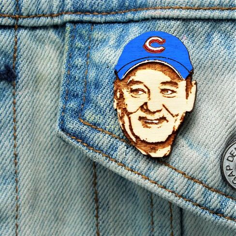Cubs Fan Lapel Pin | World Series Commemorative Wood Hat Pin | Hand-Painted Wooden Cubs Brooch in Saudi Arabia