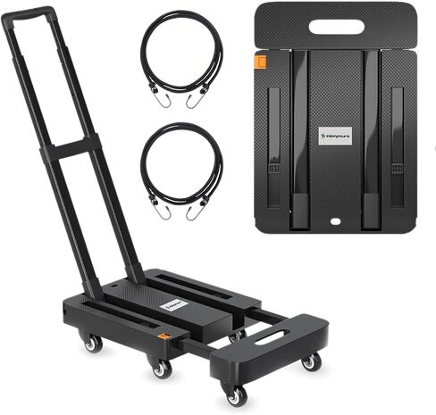 Fablyours Folding Hand Truck Dolly Cart, 500LB Heavy Duty Foldable Cart with 6 Wheels, Including 2 Rear Brake Wheels & 2 Elastic Ropes, Portable Dolly for Moving utility Luggage Travel/Home/Office Use in Saudi Arabia