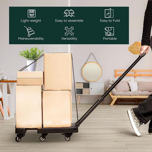 Fablyours Folding Hand Truck Dolly Cart, 500LB Heavy Duty Foldable Cart with 6 Wheels, Including 2 Rear Brake Wheels & 2 Elastic Ropes, Portable Dolly for Moving utility Luggage Travel/Home/Office Use in Saudi Arabia