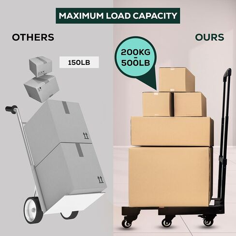 Fablyours Folding Hand Truck Dolly Cart, 500LB Heavy Duty Foldable Cart with 6 Wheels, Including 2 Rear Brake Wheels & 2 Elastic Ropes, Portable Dolly for Moving utility Luggage Travel/Home/Office Use in Saudi Arabia