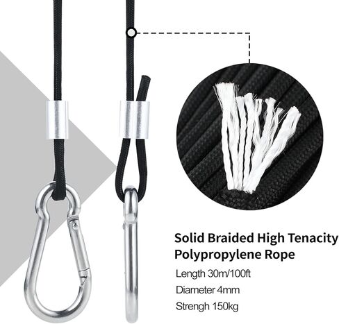 نظام بكرة الحبل 13 قطعة M25 - مجموعة نظام بكرة من الفولاذ المقاوم للصدأ 304، نظام بكرة 25 مم مع حبل وخطافات، مجموعة نظام بكرة لرفع الرافعة (حمل عمل 330 رطل) in Kuwait