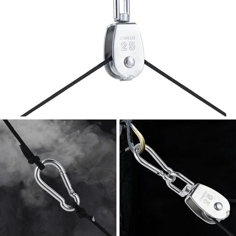 نظام بكرة الحبل 13 قطعة M25 - مجموعة نظام بكرة من الفولاذ المقاوم للصدأ 304، نظام بكرة 25 مم مع حبل وخطافات، مجموعة نظام بكرة لرفع الرافعة (حمل عمل 330 رطل) in Kuwait