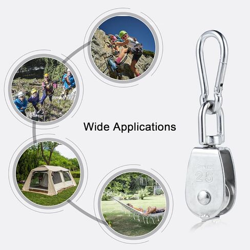 نظام بكرة الحبل 13 قطعة M25 - مجموعة نظام بكرة من الفولاذ المقاوم للصدأ 304، نظام بكرة 25 مم مع حبل وخطافات، مجموعة نظام بكرة لرفع الرافعة (حمل عمل 330 رطل) in Kuwait