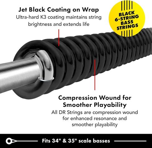 DR Strings Beauties-Black Coated Steel 6 Bass Guitar Strings, 30-125 Gauge, Round Core (BKB6-30) in Saudi Arabia