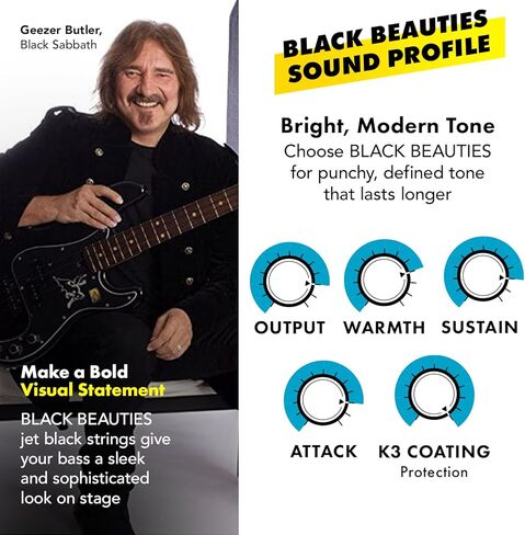 DR Strings Beauties-Black Coated Steel 6 Bass Guitar Strings, 30-125 Gauge, Round Core (BKB6-30) in Saudi Arabia