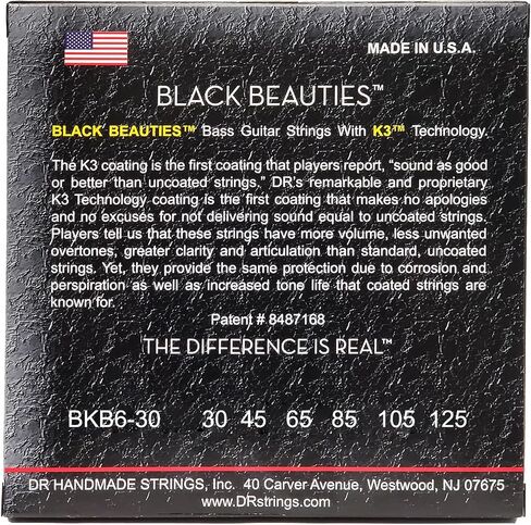 DR Strings Beauties-Black Coated Steel 6 Bass Guitar Strings, 30-125 Gauge, Round Core (BKB6-30) in Saudi Arabia