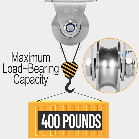FINESUN Pulley Wheel Pulley System Heavy Duty Caster Wheels Sliding Gate Rollers Stainless Steel Cable Pulley Rope Pulley for Lifting DIY Gym Equipment 2 Inch Set of 2 Pulley Block Loading 800lb in Kuwait