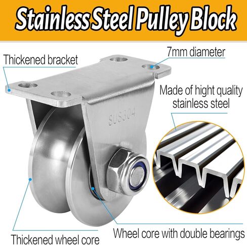 FINESUN Pulley Wheel Pulley System Heavy Duty Caster Wheels Sliding Gate Rollers Stainless Steel Cable Pulley Rope Pulley for Lifting DIY Gym Equipment 2 Inch Set of 2 Pulley Block Loading 800lb in Kuwait