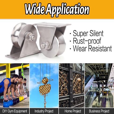 FINESUN Pulley Wheel Pulley System Heavy Duty Caster Wheels Sliding Gate Rollers Stainless Steel Cable Pulley Rope Pulley for Lifting DIY Gym Equipment 2 Inch Set of 2 Pulley Block Loading 800lb in Kuwait