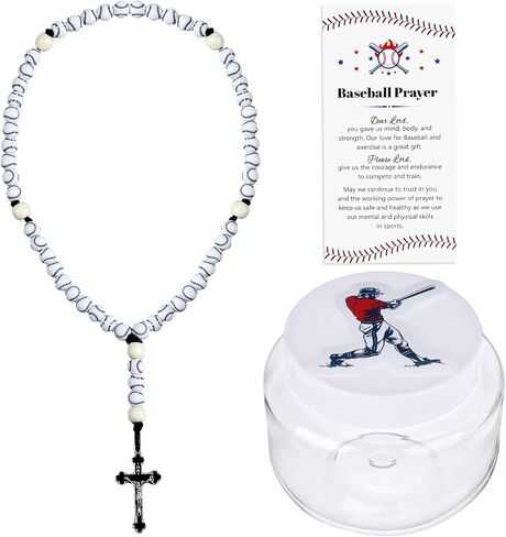 Loetere 4 Pcs Baseball Rosary Gift Set, Include Metal Crucifix Braided Rope Connection Ball Beads Sports Baseball Shape Beads in a Protective Jar with Holy Card and Baseball Sticker in Saudi Arabia